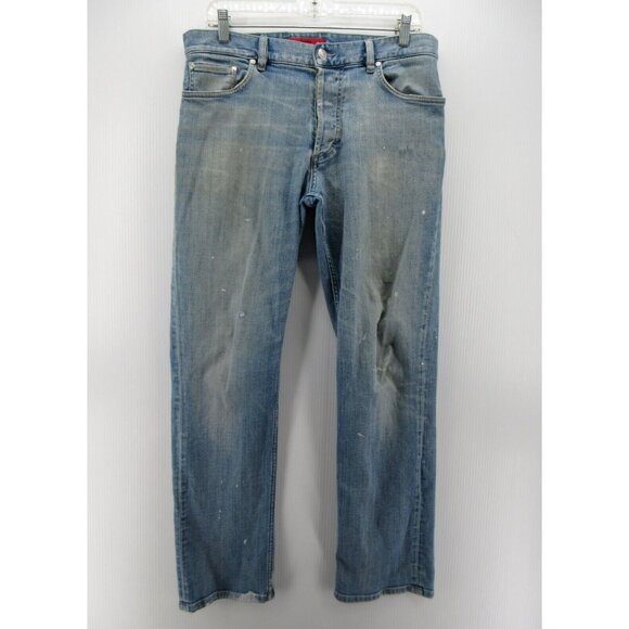 Hugo Boss Jeans Straight Button Fly Denim Paint Splatter Grunge 34X31 * - Picture 1 of 12